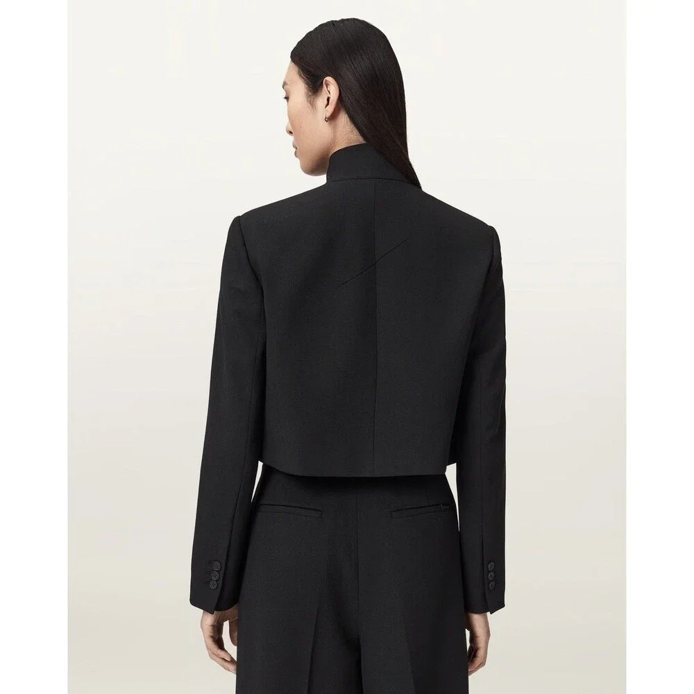 All Saints Raina Black Double Breasted Cropped Blazer Size 0